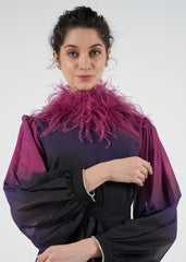 فستان ماكسي بليسيه متدرج مزين بالريش