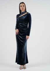 Asymmetrical Velvet Gown with Sequin Embellishment