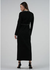 Elegant Crystal Embellished Maxi Dress with Lace Waist Details