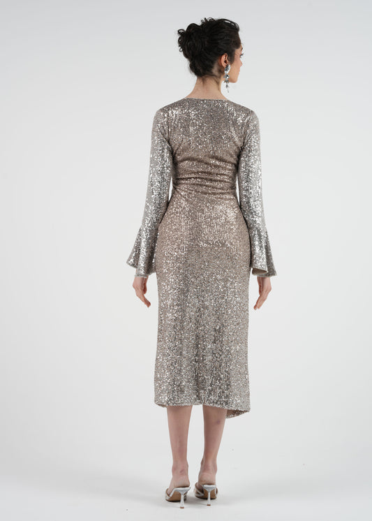 Glamorous Sequin Bell-Sleeve Wrap Dress
