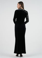 Asymmetrical Velvet Gown with Sequin Embellishment