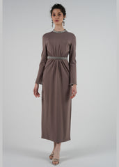 Elegant Crystal Embellished Maxi Dress with Lace Waist Details