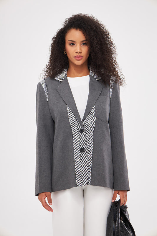 Embroidered Notched Collar Blazer