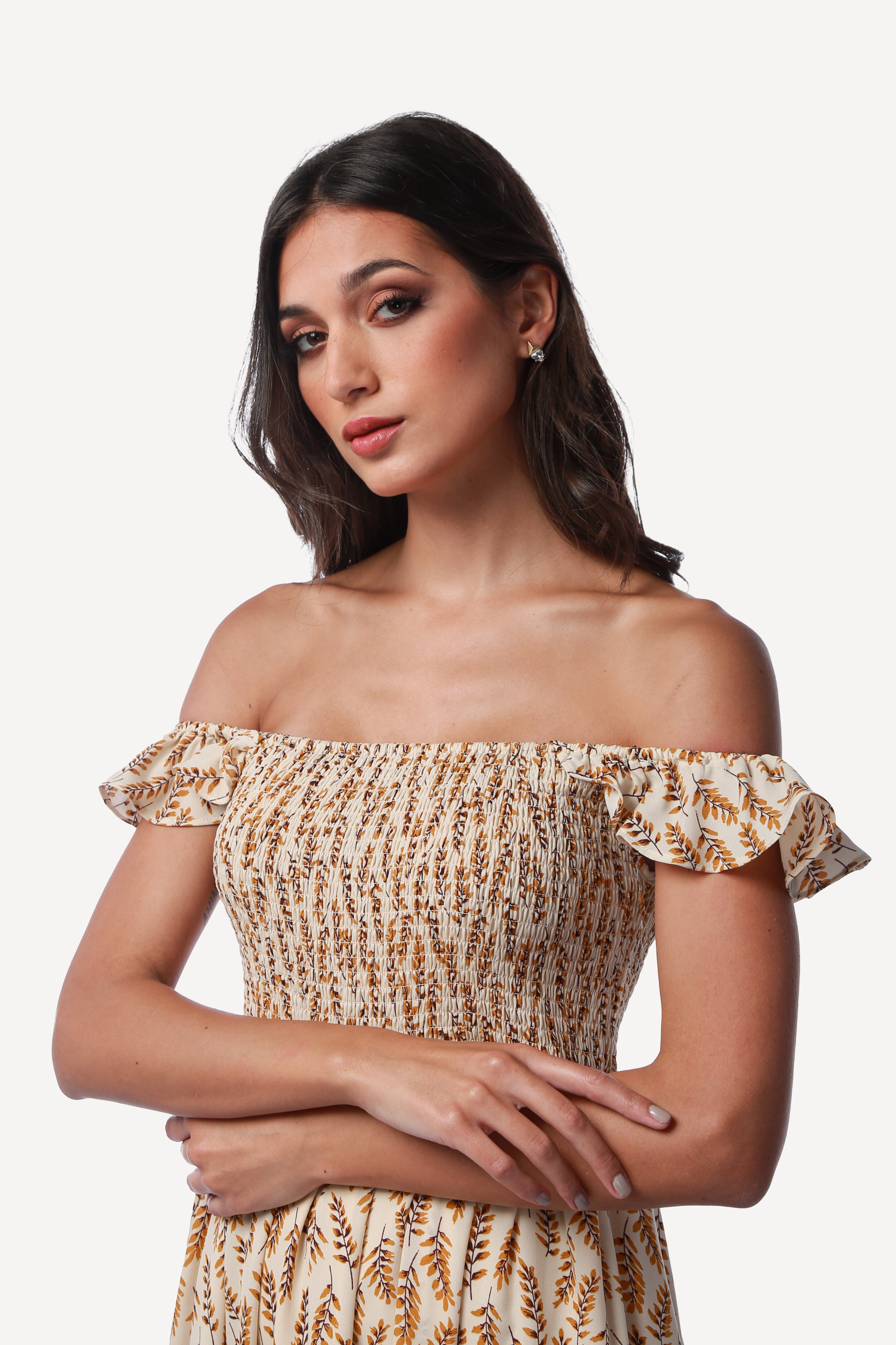 2243006- Off Shoulder Maxi Dress - Montania Shop