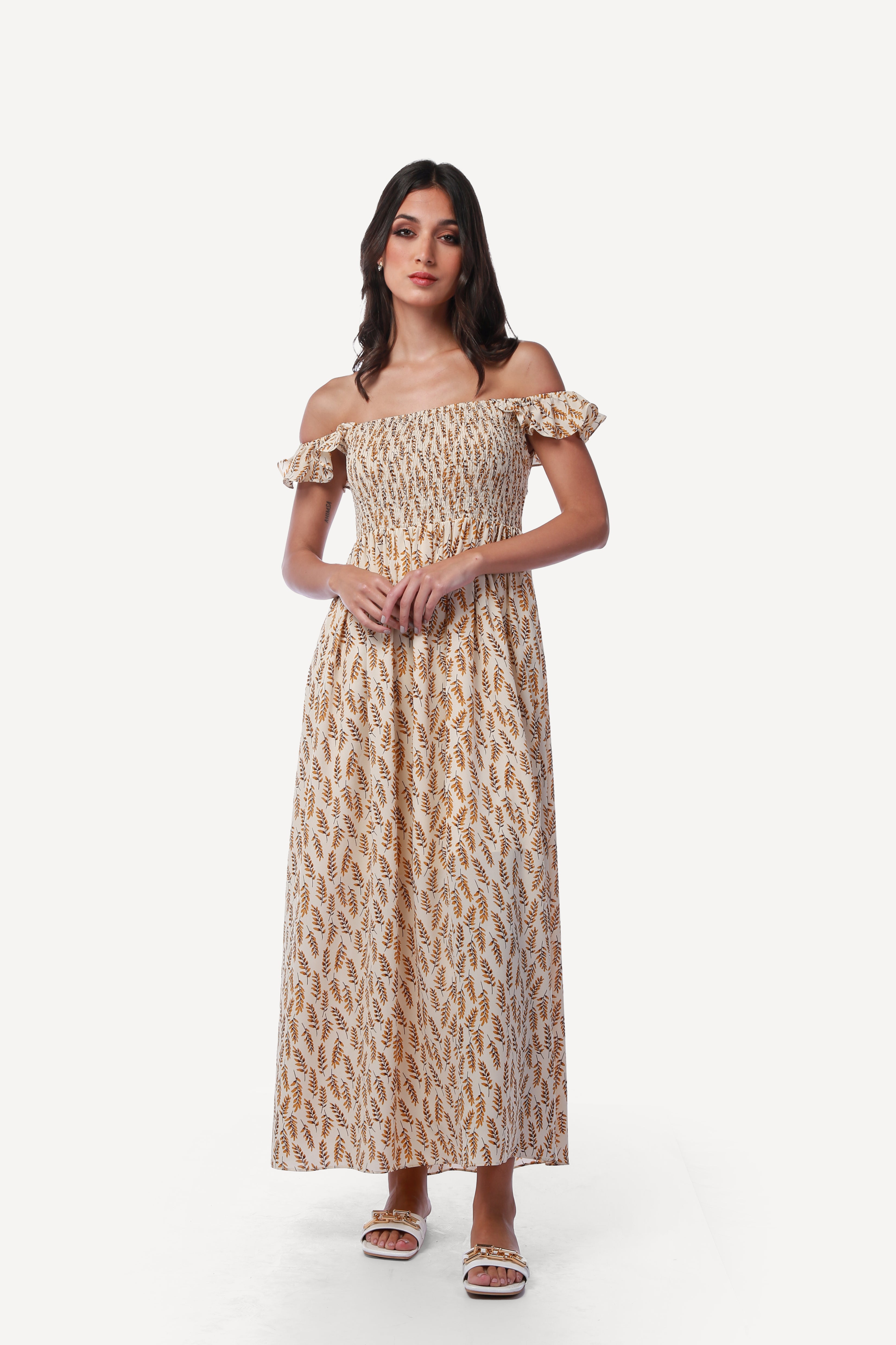 2243006- Off Shoulder Maxi Dress - Montania Shop