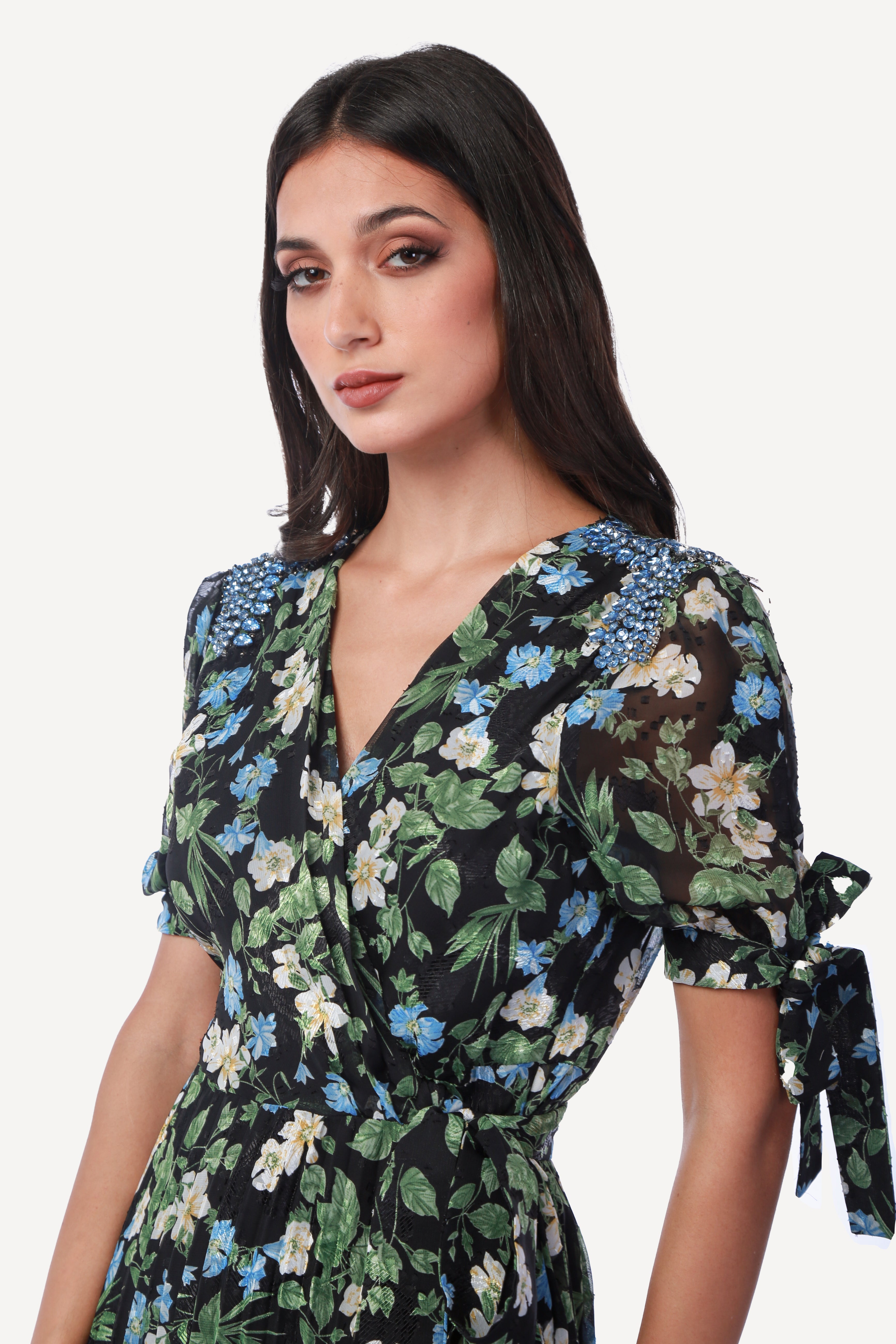 2306006- Floral Print Wrap Dress - Montania Shop