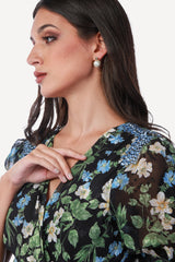 2306006- Floral Print Wrap Dress - Montania Shop