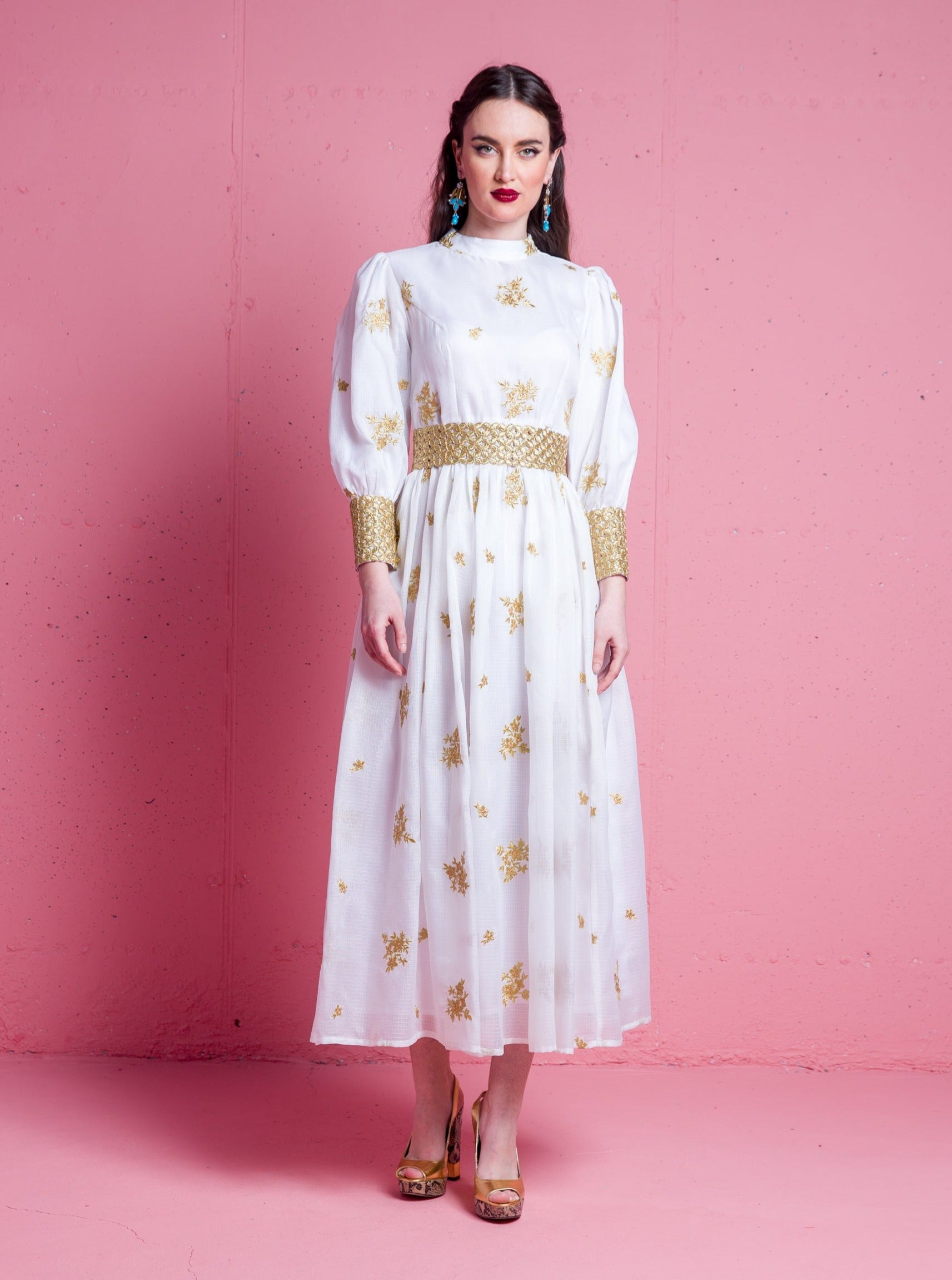 2306043- Bishop Sleeve Maxi Dress - Montania Shop