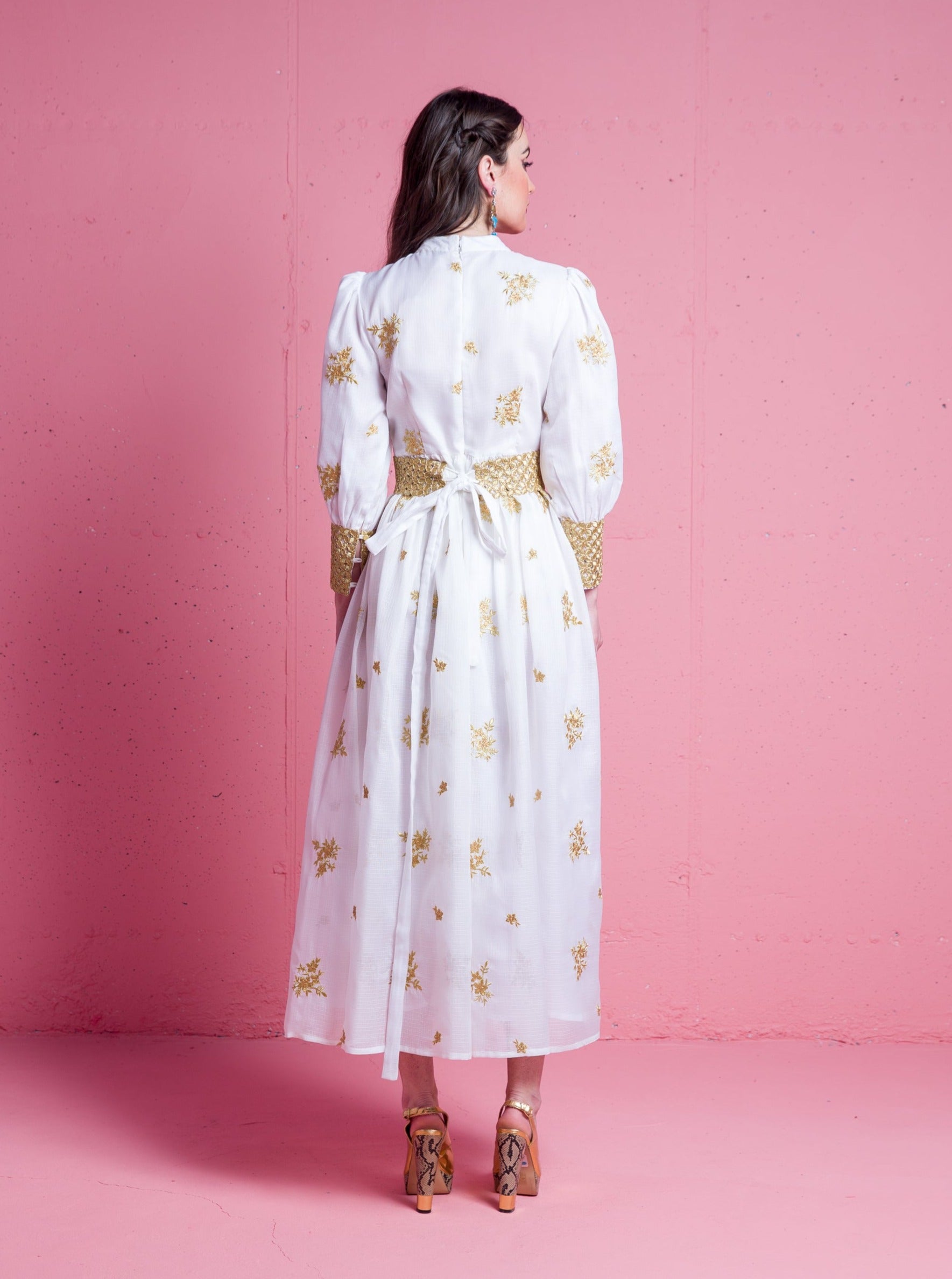 2306043- Bishop Sleeve Maxi Dress - Montania Shop