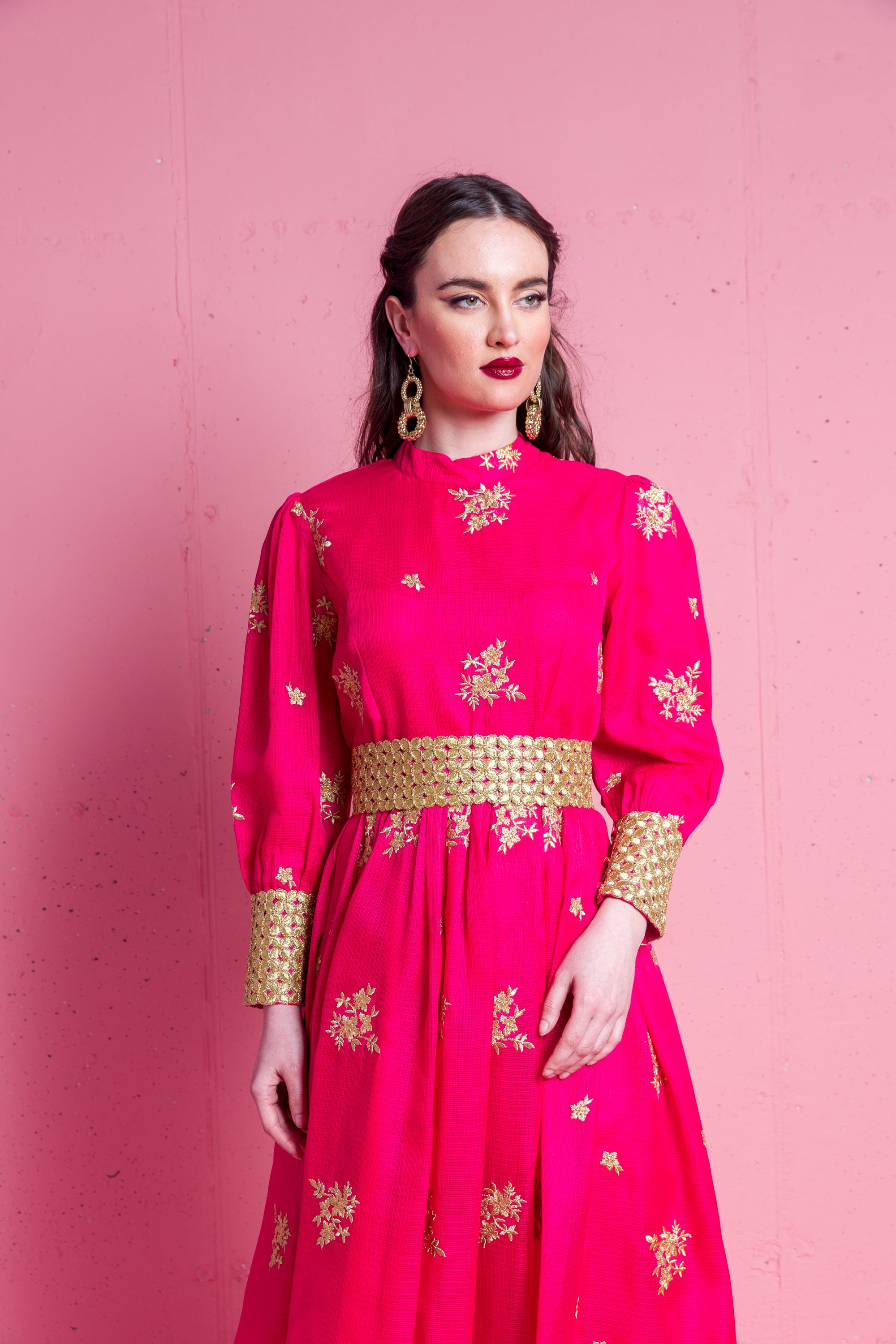 2306043- Bishop Sleeve Maxi Dress - Montania Shop