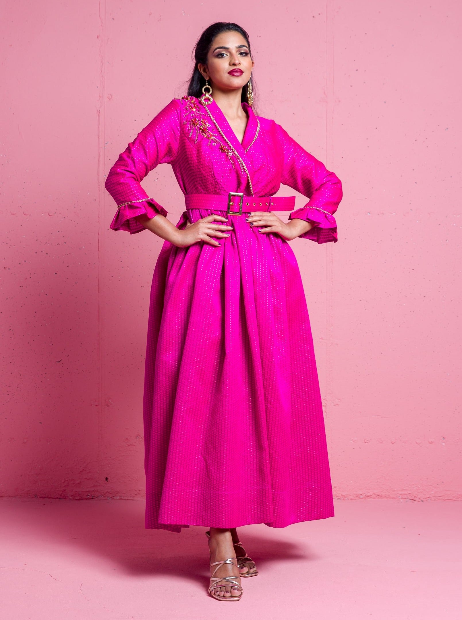 2306045- Flared Hem Wrap Dress - Montania Shop