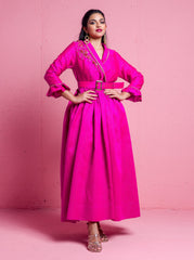 2306045- Flared Hem Wrap Dress - Montania Shop