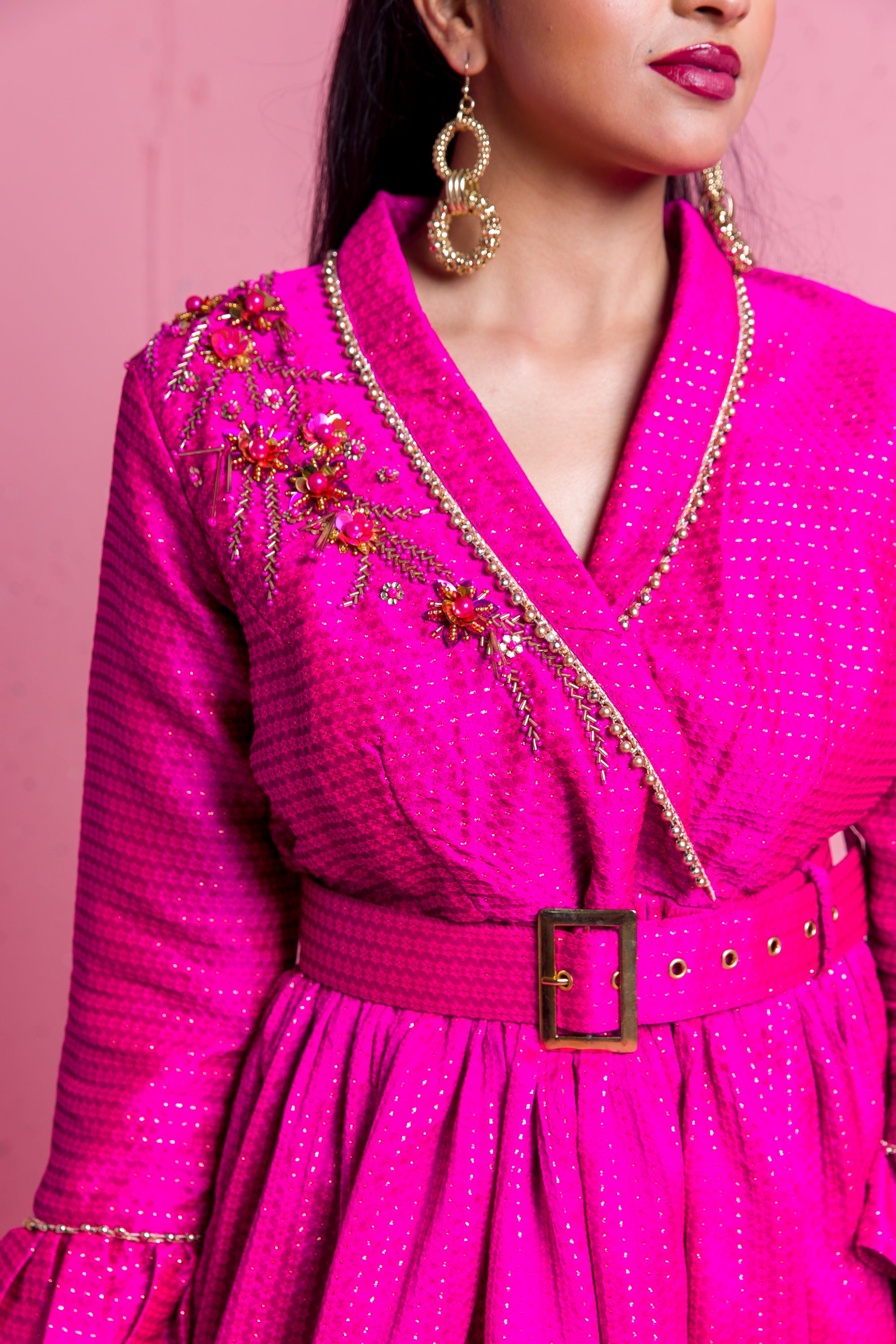 2306045- Flared Hem Wrap Dress - Montania Shop