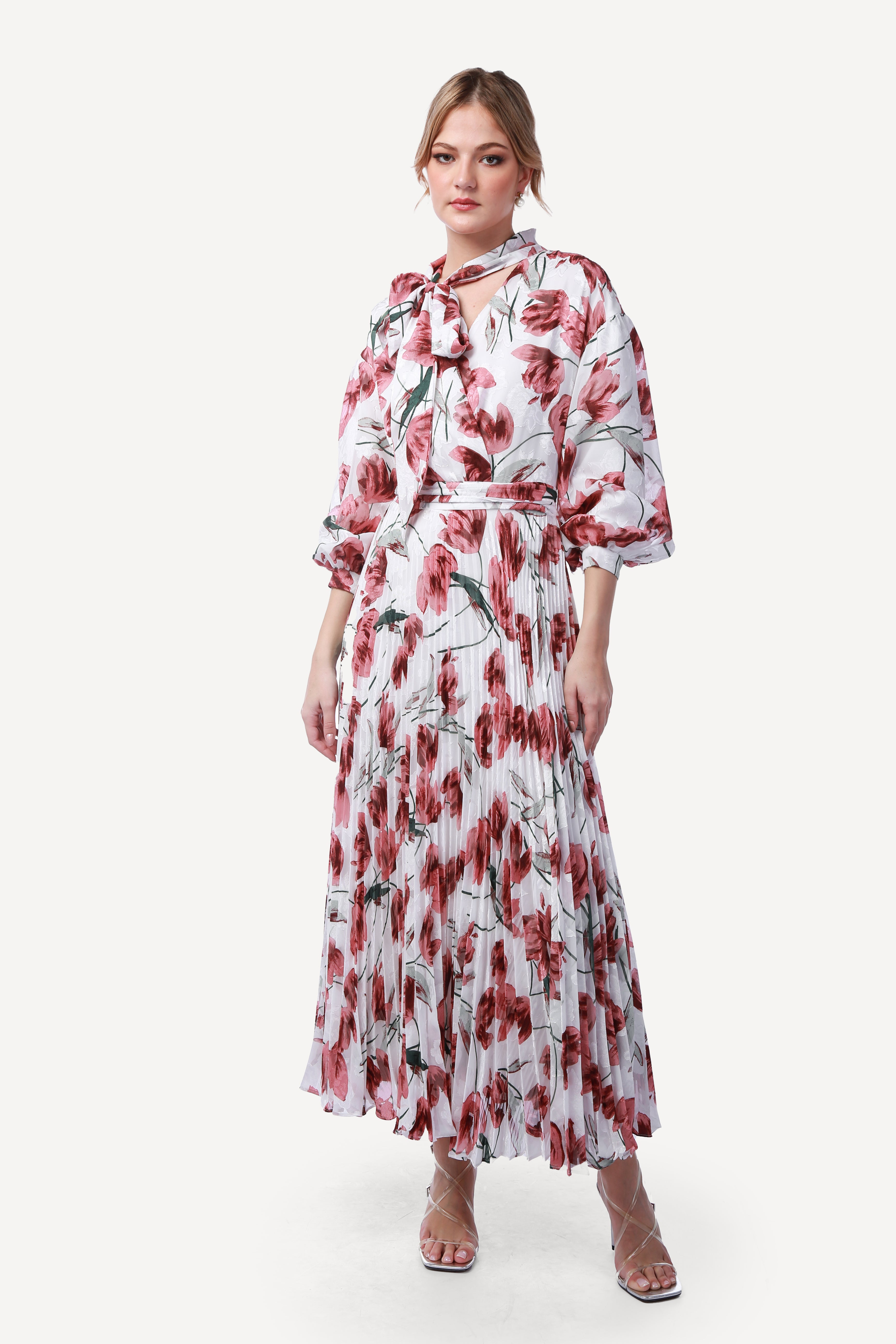 2343010- Bow Tie Maxi Dress - Montania Shop