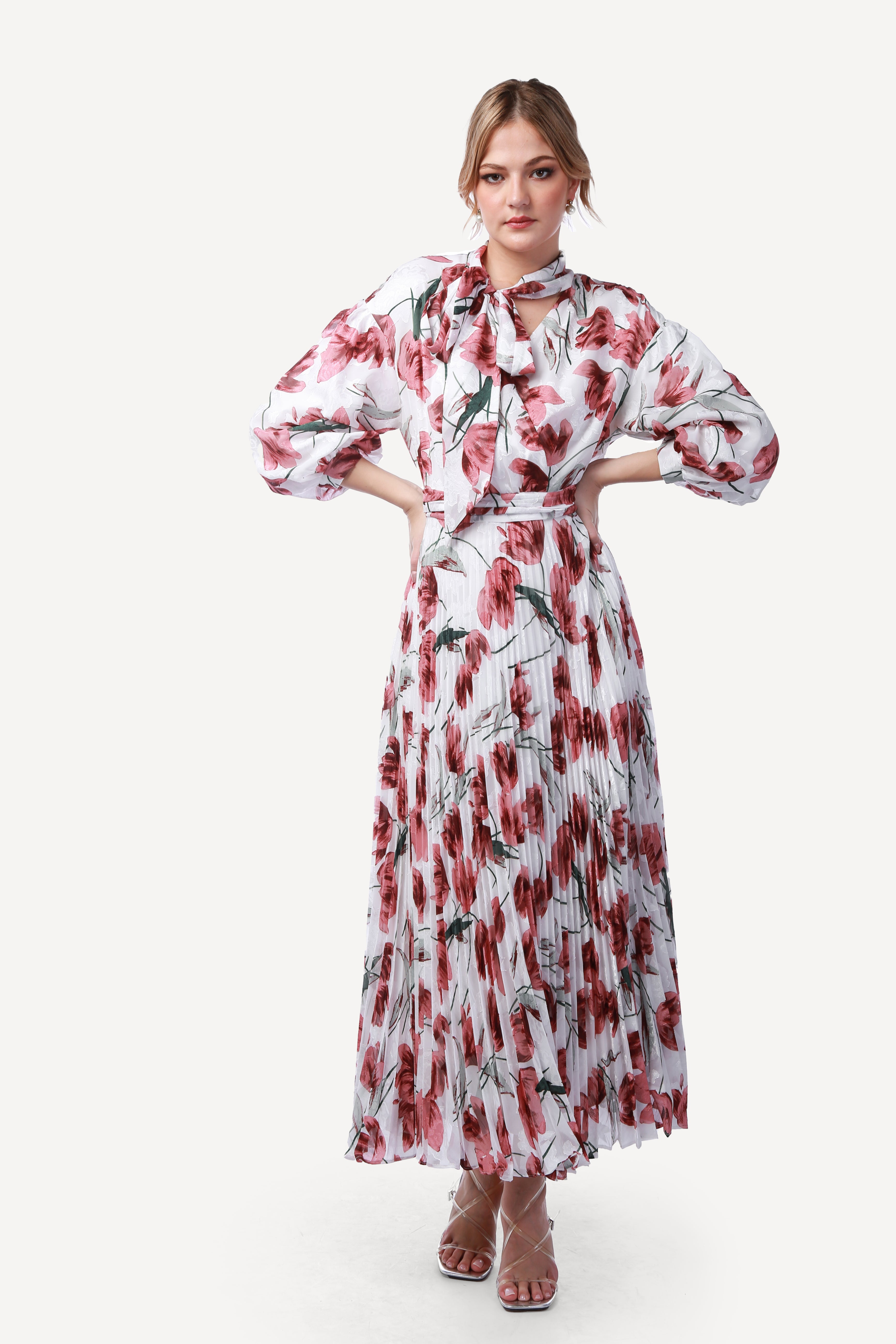 2343010- Bow Tie Maxi Dress - Montania Shop