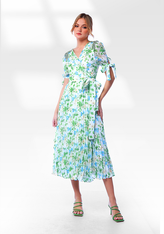 2306006- Floral Print Wrap Dress - Montania Shop