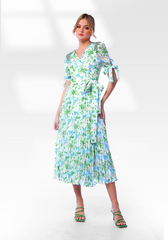 2306006- Floral Print Wrap Dress - Montania Shop