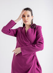 Overlap Rose Broche Shoulder Midi Dress\سف يديم ميمصتب لخادتم عم شورب يدرو  ىلع ف