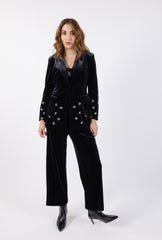 Handmade Bee-Studded Velvet Blazer - Black