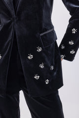 Handmade Bee-Studded Velvet Blazer - Black