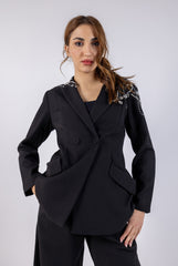 Handmade Embellished Black Double-Breasted Jacket