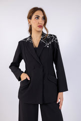 Handmade Embellished Black Double-Breasted Jacket