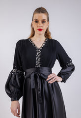 Elegant Pleated Maxi Dress with Embellished Details