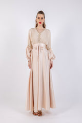 Elegant Pleated Maxi Dress with Embellished Details