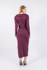 Elegant Draped Shoulder Full-Length Gown with Embellished Sleeves
