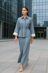 Drawstring Waist Jacket with Contrast Cuffs