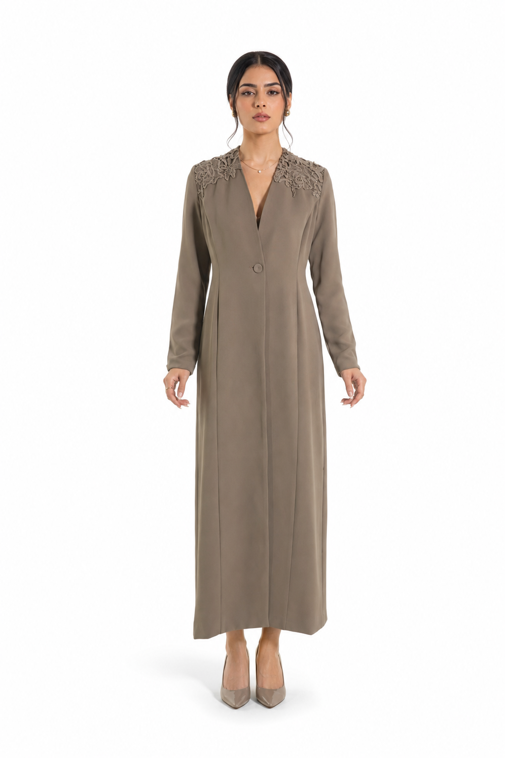Lace Trim Tailored Coat Dress