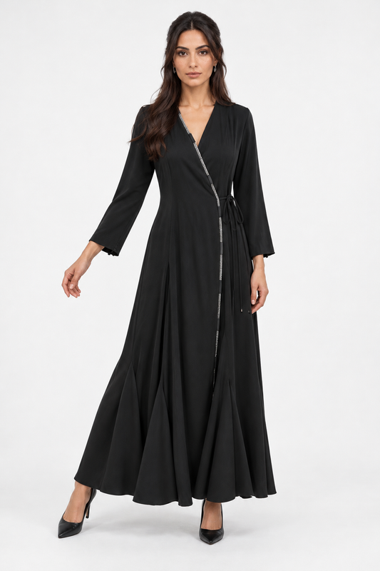 Embellished Wrap-Style Maxi Dress