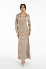 Embellished Collar Draped Maxi Dress