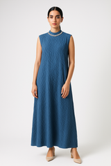 طقم مكون من قطعتين بتصميم مكسّر (فستان بلا أكمام + كارديغان)