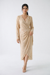 Elegant Lace Wrap Midi Dress with Asymmetrical Hem