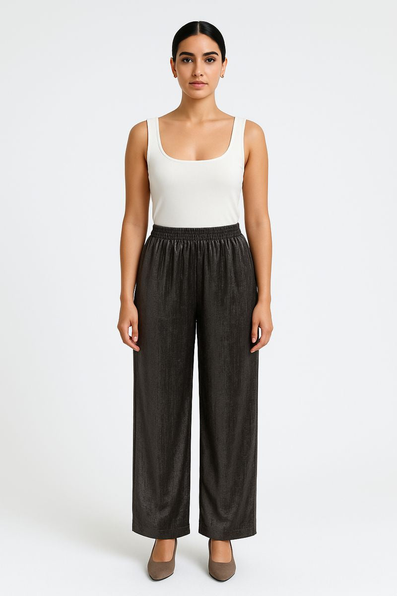 Metallic Finish Wide-Leg Pant
