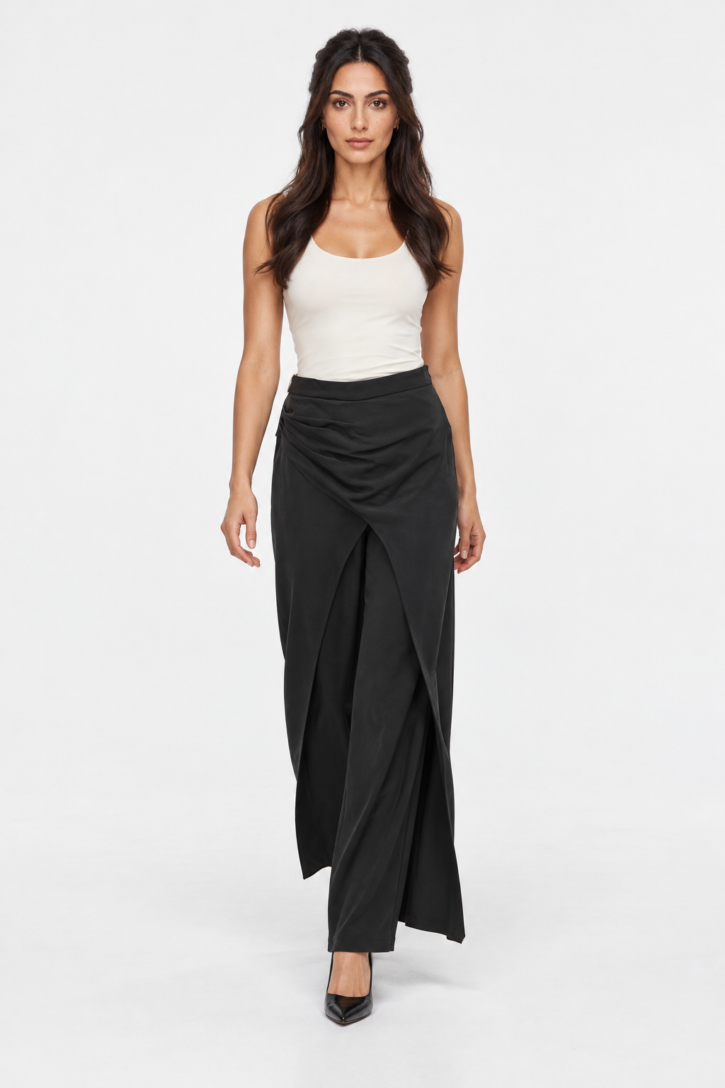 Draped Overlay Wide-Leg Pant
