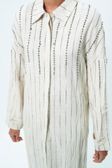 Embellished Long Shirt Dress with Back Tie Detail