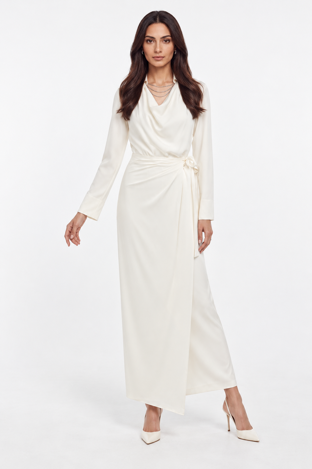 Draped Neck Wrap-Effect Maxi Dress