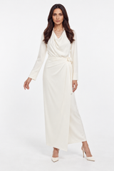 Draped Neck Wrap-Effect Maxi Dress