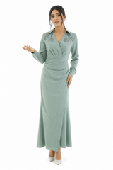 Embellished Collar Draped Maxi Dress