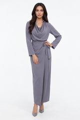 Draped Neck Wrap-Effect Maxi Dress