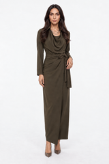 Draped Neck Wrap-Effect Maxi Dress