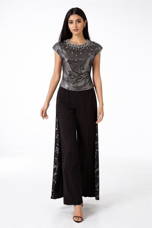 Embellished Drape-Neck Evening Top