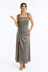 Satin Wrap-Effect Dress with Side Tie