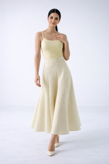 Elegant Textured Skirt Set with Cropped Jacket & Inner