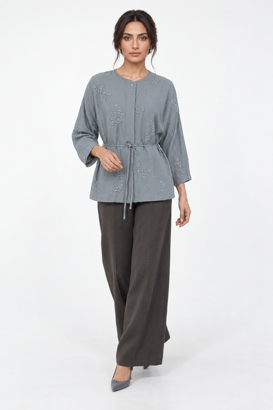 All-Over Embellished Belted Shirt