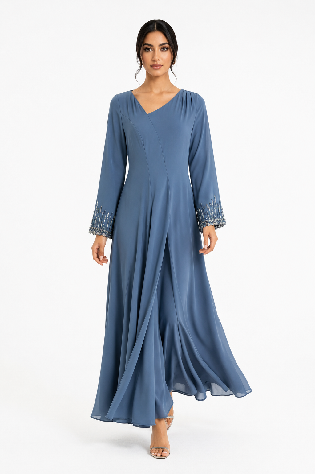 Embellished Cuff Flowing Maxi Dress