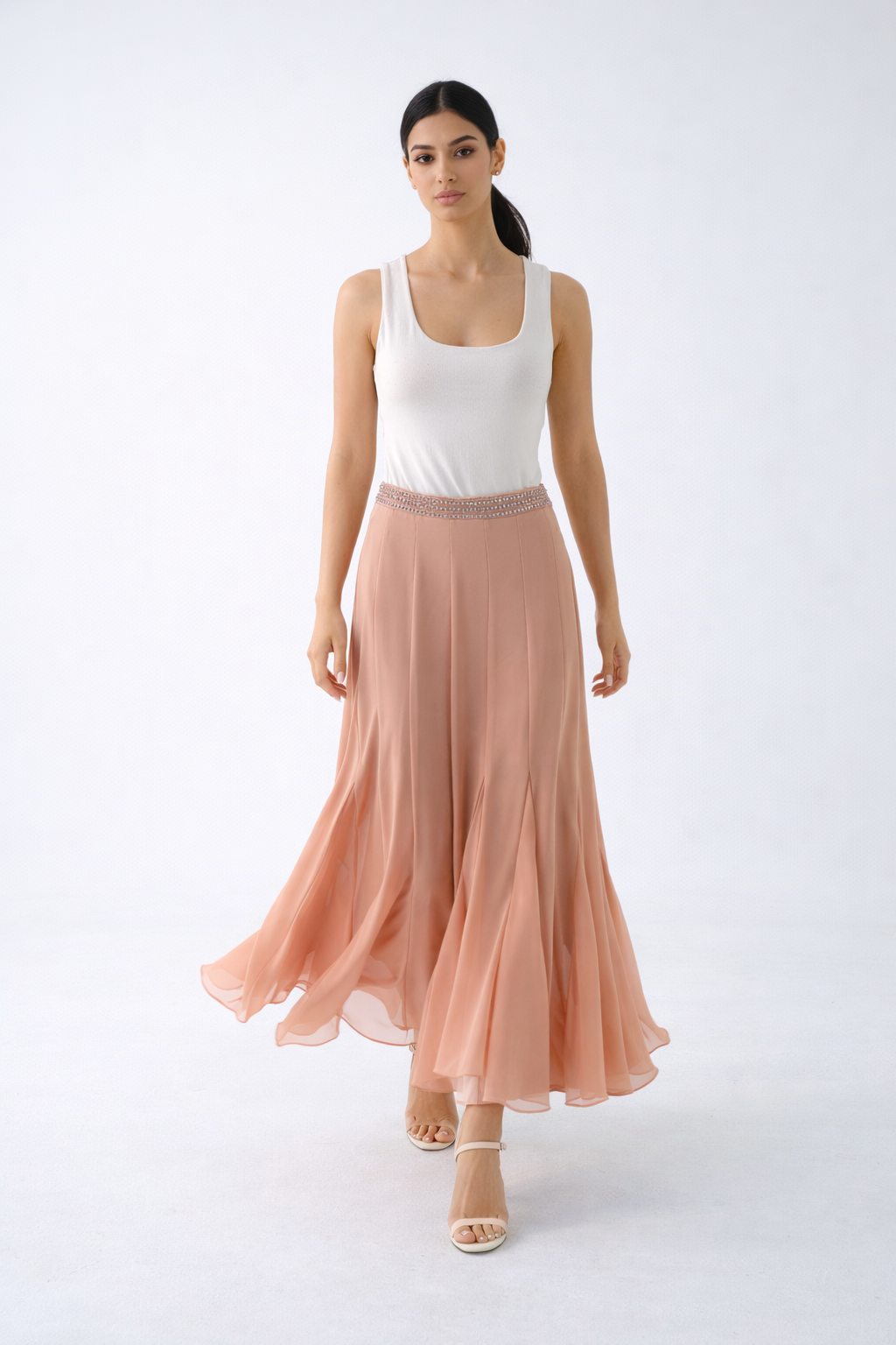 Flowy Maxi Skirt with Embellished Waist Detail