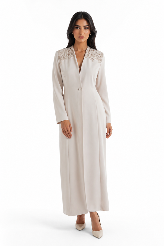 Lace Trim Tailored Coat Dress